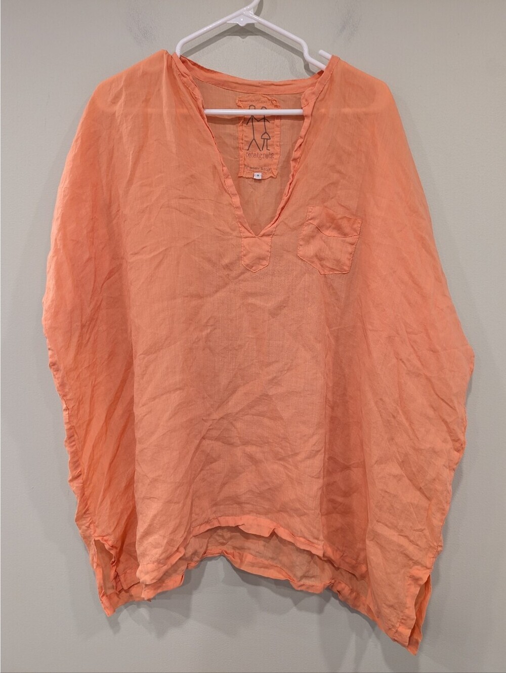 Pete & Greta Johnny Was Tangerine Orange 100% Linen Tunic Blouse Size Small